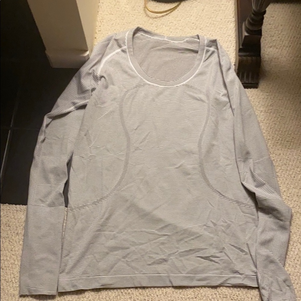 lululemon athletica Light Gray and White Striped Long Sleeve Tee